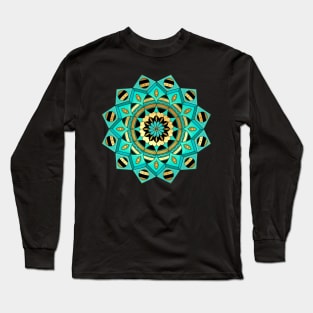 Mandala blue gold black with hearts Long Sleeve T-Shirt